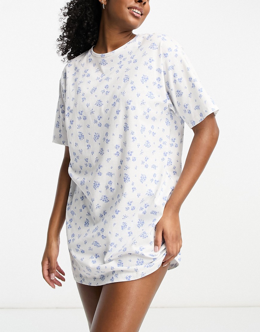 ASOS DESIGN mix & match ditsy floral sleep tee in white
