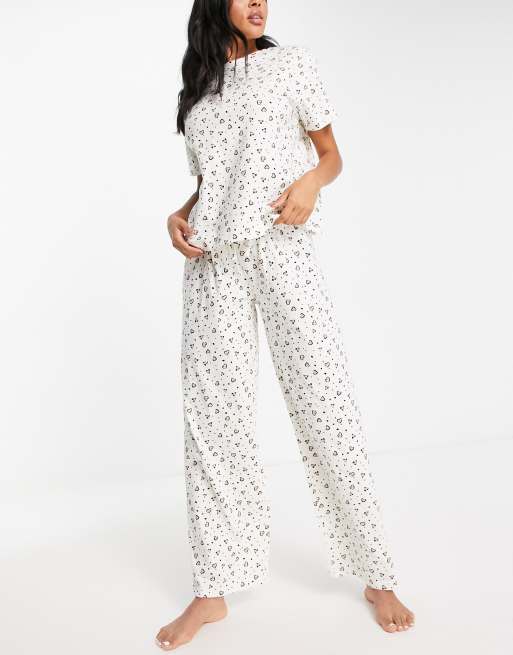 ASOS DESIGN mix & match ditsy pyjamas in white