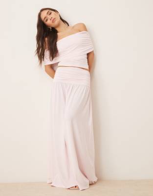 Asos Design Mix & Match Dropped Waist Ruched Maxi Skirt In Pink