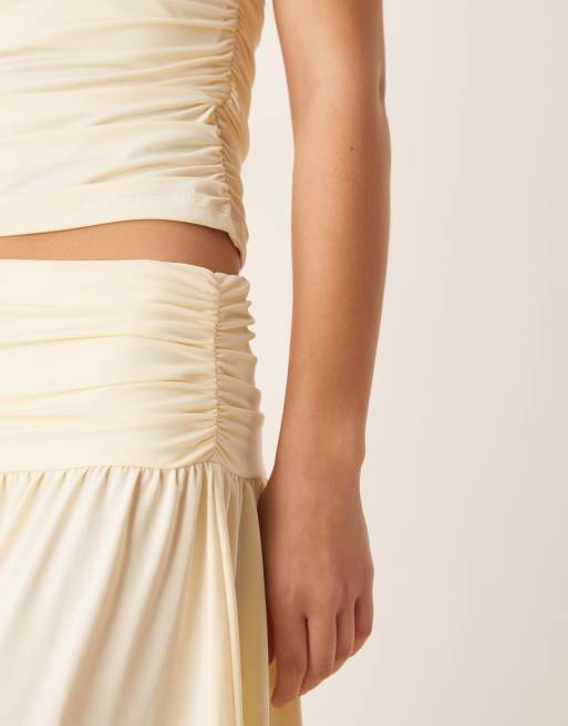 ASOS DESIGN mix & match dropped waist ruched maxi skirt in yellow, 2 of 5