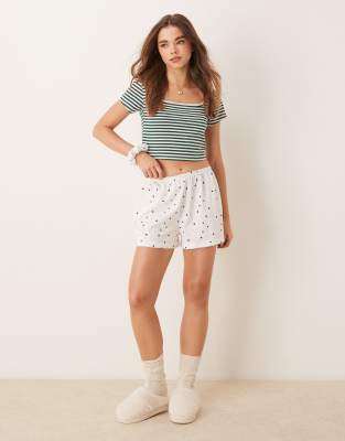 Asos Design Mix & Match Fitted Pajama Tee With Picot Trim In Green