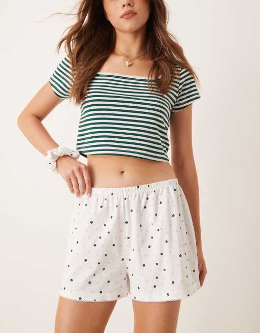 ASOS DESIGN mix & match flippy pajama short in green ditsy print