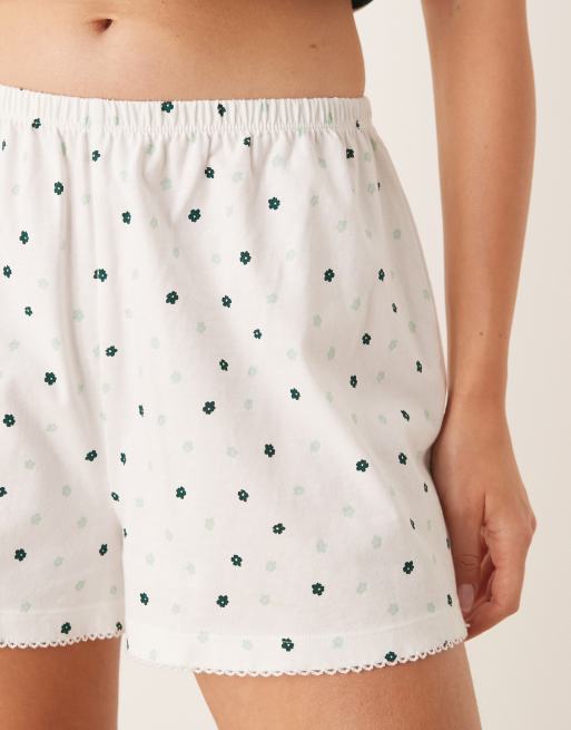 ASOS DESIGN mix & match flippy pajama short in green ditsy print