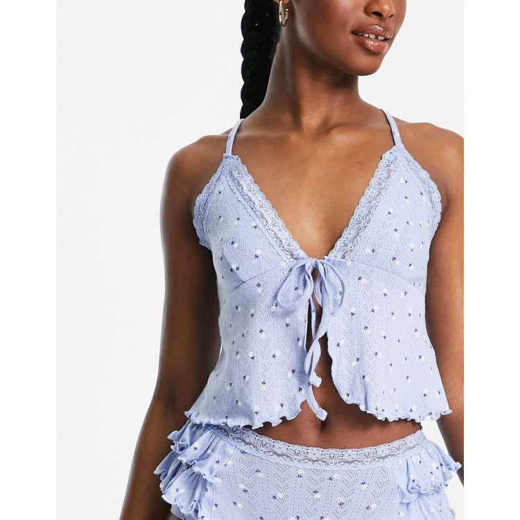 ASOS DESIGN mix & match floral pointelle pajama cami in blue