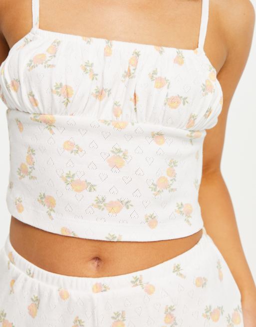 ASOS DESIGN Curve mix & match heart pointelle pajama boxer shorts in white