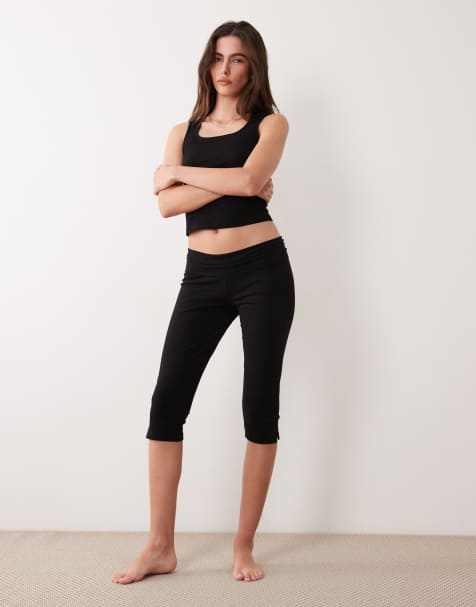 ASOS DESIGN mix & match fold over capri pajama pants in black - view 1