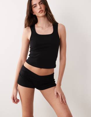 Asos Design Mix & Match Fold Over Pajama Shorts In Black