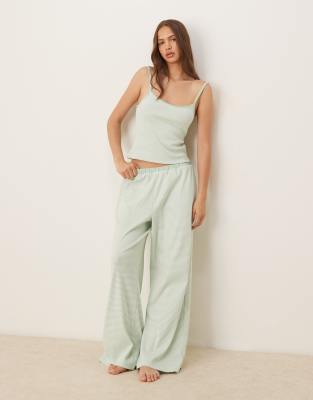 Mix & Match frill pajama pants in sage green stripes
