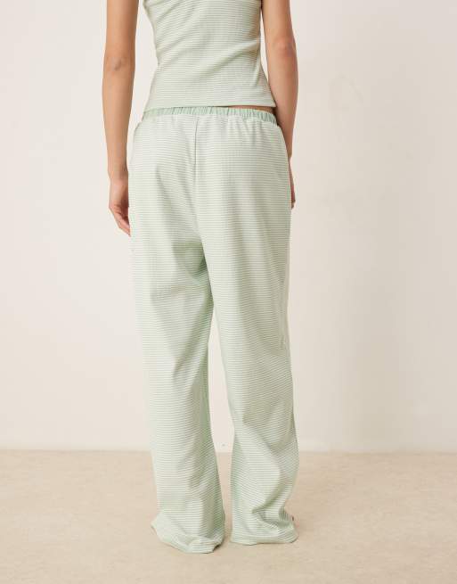 ASOS DESIGN Mix & Match frill pajama pants in sage green stripes
