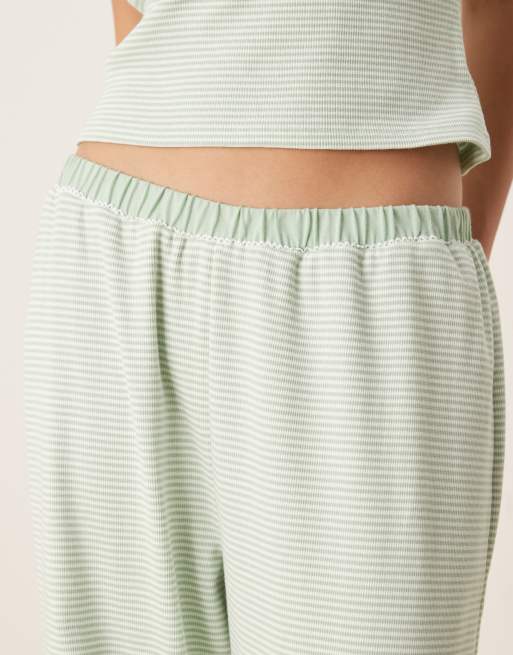 ASOS DESIGN Mix & Match frill pajama pants in sage green stripes