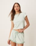 [ASOS DESIGN] ASOS DESIGN Mix & Match frill pyjama tee in sage green stripe L Green Stripe