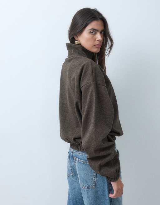 ASOS DESIGN mix & match geborsteld half-zip windbreakerjack in bruin visgraat, 5 van 5