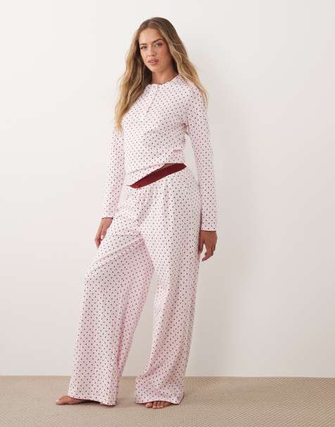 ASOS DESIGN – Mix & Match – Gepunktete Hose in Rosa und Burgunderrot mit freiliegendem Bund - view 1