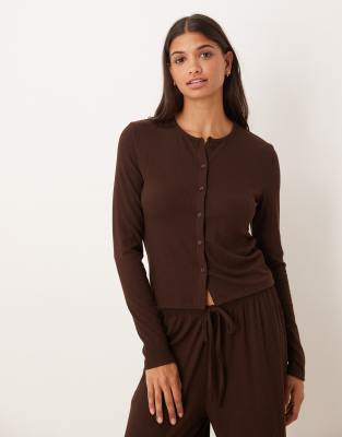 ASOS DESIGN - Mix & Match - Gerippte Lounge-Strickjacken in Schokobraun-Brown