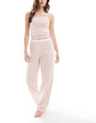 ASOS DESIGN - Mix & Match - Gestreifte Pyjama-Hose in Rosa mit freiliegendem Bund und Picot-Besatz