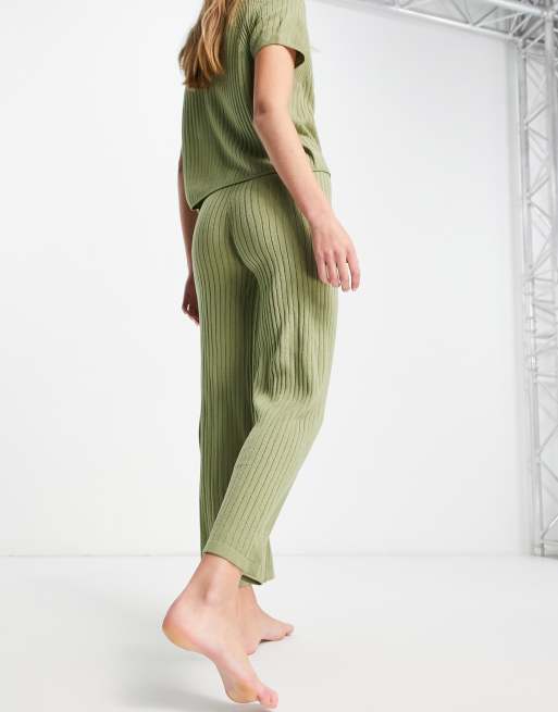 Asos Donna Abbigliamento Abbigliamento per la notte Loungewear Mix & Match color kaki Gonna pantalone in maglia a coste premium da casa 