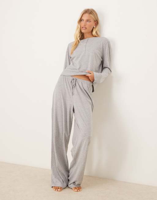 ASOS DESIGN - Mix & Match - Haut de pyjama à col tunisien en coton à manches longues - Gris chiné, 2 de 4