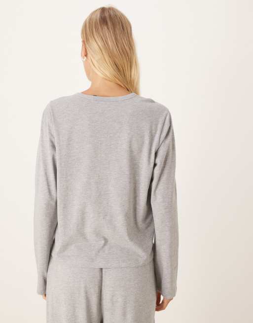 ASOS DESIGN - Mix & Match - Haut de pyjama à col tunisien en coton à manches longues - Gris chiné, 4 de 4