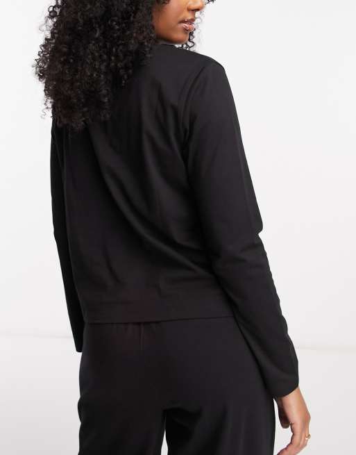 ASOS DESIGN - Mix & Match - Haut de pyjama à col tunisien en coton à manches longues - Noir, 3 de 4
