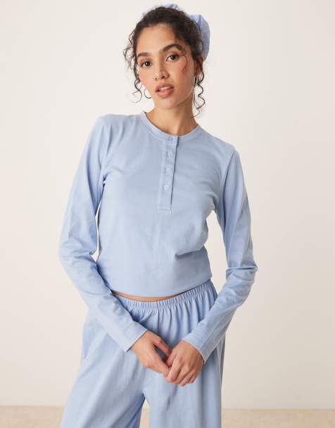 ASOS DESIGN mix & match henley pajama top in blue - view 1