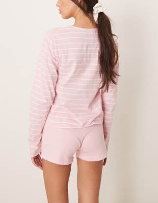 Asos Design Mix & Match Henley Pajama Top In Pink