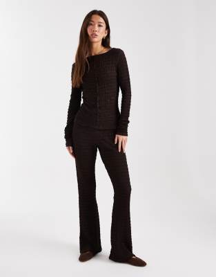 Asos Design Mix & Match High Waist Textured Flare Pants In Brown