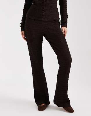 Asos Design Mix & Match High Waist Textured Flare Pants In Brown