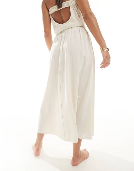 ASOS DESIGN - Mix & Match - Isabel - Jupe mi-longue de plage coupe trapèze effet lin - Neutre, 2 de 5