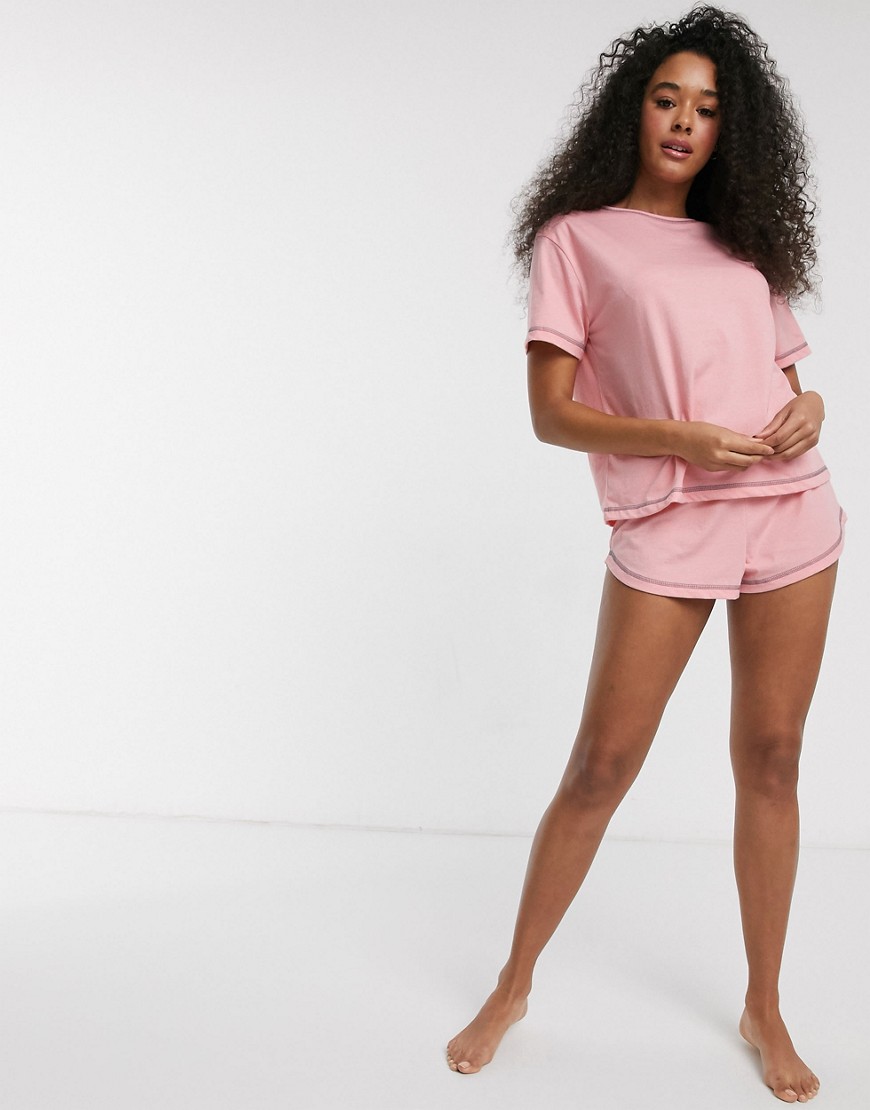 ASOS DESIGN mix & match jersey pyjama short with overlock-Pink