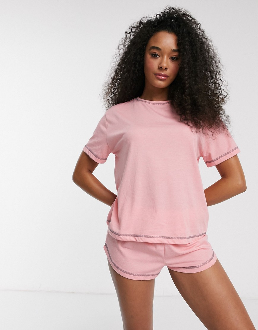 ASOS DESIGN mix & match jersey pyjama tee with overlock-Pink