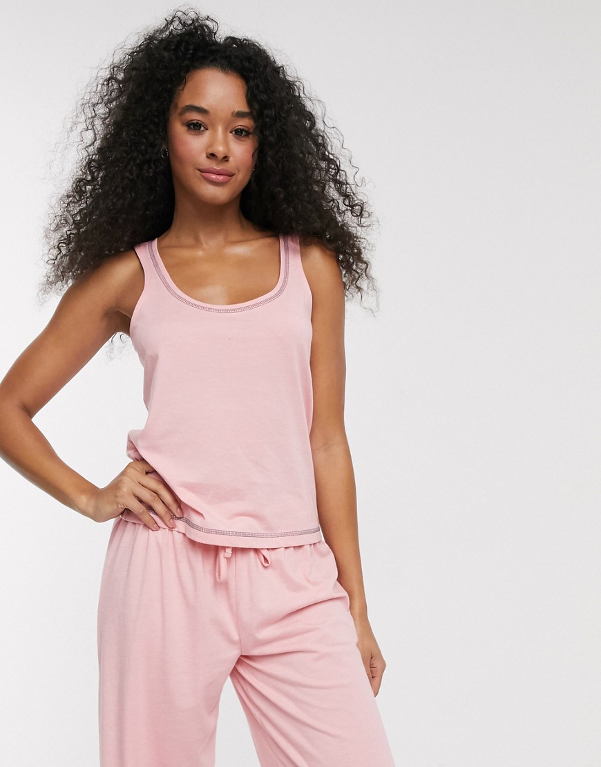 ASOS DESIGN mix & match jersey pyjama vest with overlock-Pink