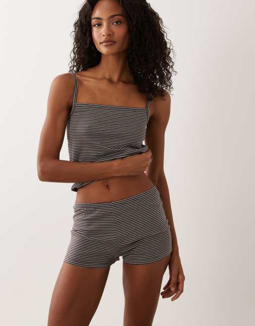 ASOS DESIGN – Mix & Match – Pyjama in gestreiftem Braun, 2 von 6