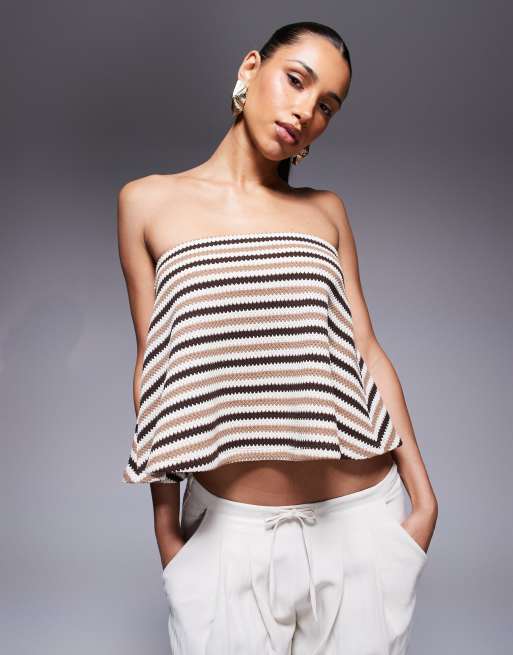 ASOS DESIGN mix & match knitted relaxed fit bandeau in brown stripes