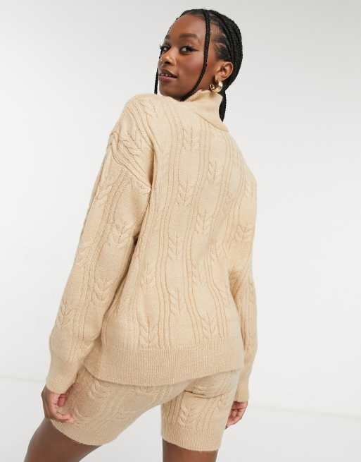 ASOS DESIGN – Mix & Match – Krótki beżowy sweter z dzianiny o warkoczowym splocie, 2 z 4