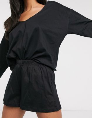 ASOS DESIGN – Mix & Match – Kurze Pyjamahose aus Jersey in Schwarz