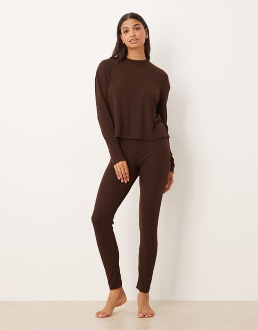 ASOS DESIGN – Mix & Match – Langärmliges, geripptes Oberteil in Schokobraun mit Besatz, 4 von 4