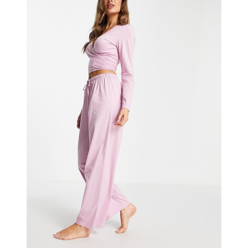 DESIGN – Mix & Match – Langärmliges Pyjama-Oberteil aus Bio-Baumwolle in Wickeloptik, in Rosa