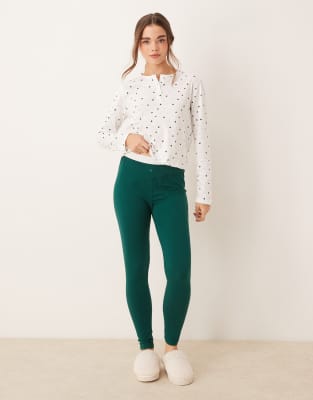 ASOS DESIGN - Mix & Match - Leggings in Grün mit freiliegendem Bund