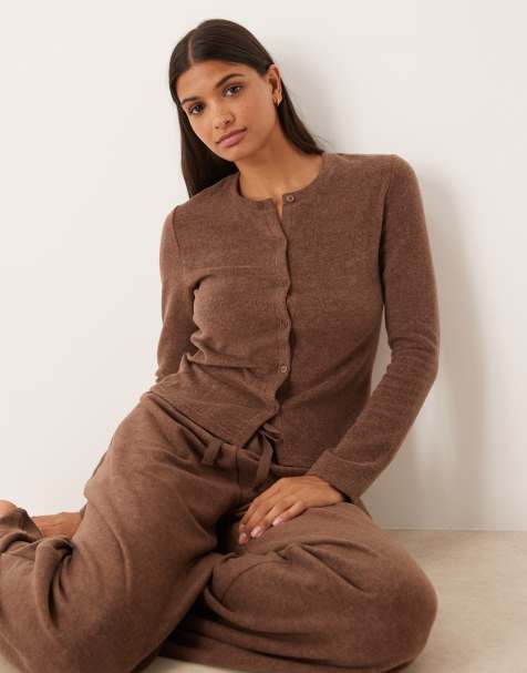 ASOS DESIGN Mix & Match lightweight fleece cardigan in chocolate brown - view 1