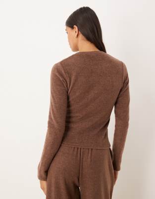 Asos Design Mix & Match Lightweight Fleece Cardigan In Brown