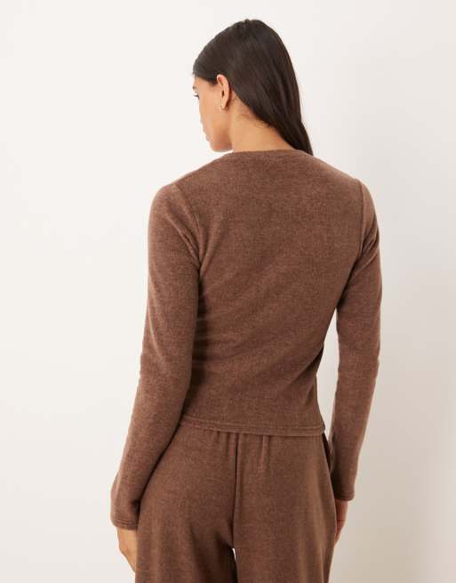 ASOS DESIGN Mix & Match lightweight fleece cardigan in chocolate brown, 2 of 4