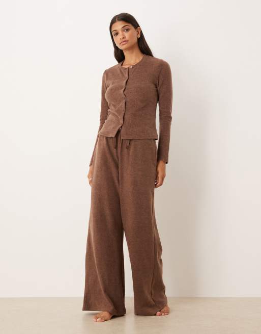 ASOS DESIGN Mix & Match lightweight fleece cardigan in chocolate brown, 3 of 4