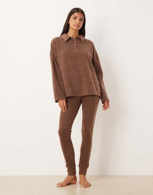 ASOS DESIGN mix & match lightweight fleece collared sweater in chocolate brown, 2 of 4