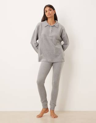 Asos Design Mix & Match Lightweight Fleece Collared Sweater In Gray