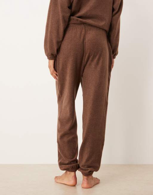 ASOS DESIGN mix & match lightweight fleece jogger in chocolate brown, 3 of 4