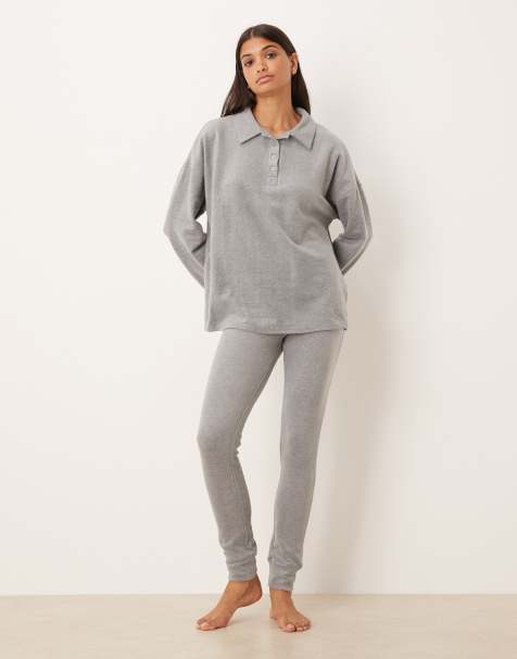 ASOS DESIGN mix & match lightweight fleece loungewear in light grey - view 1