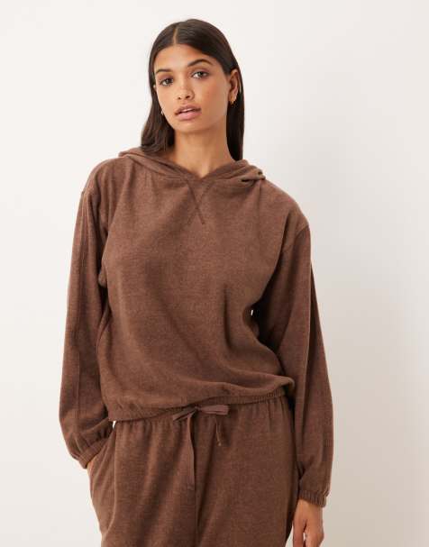ASOS DESIGN mix & match lightweight fleece oversized hoodie in chocolate brown - view 1