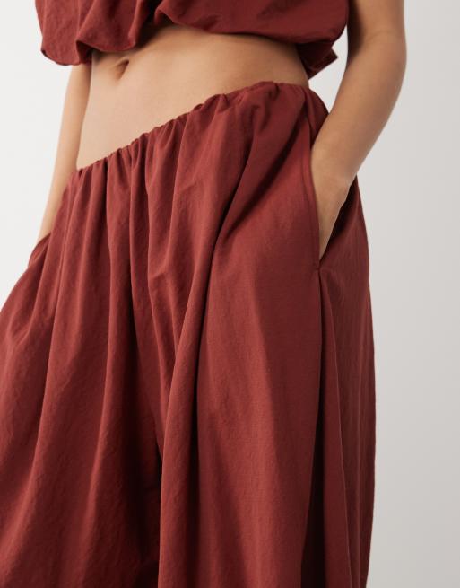 ASOS DESIGN mix & match linen look balloon trousers in rust red, 3 of 5