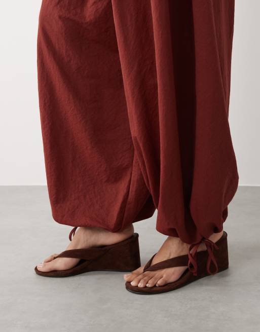 ASOS DESIGN mix & match linen look balloon trousers in rust red, 5 of 5