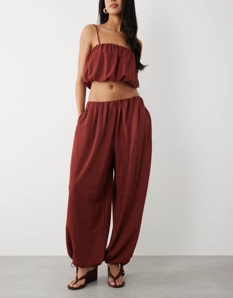 ASOS DESIGN mix & match linen look set in rust red - view 1